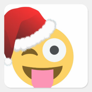 christmas santa claus winking emoji square sticker