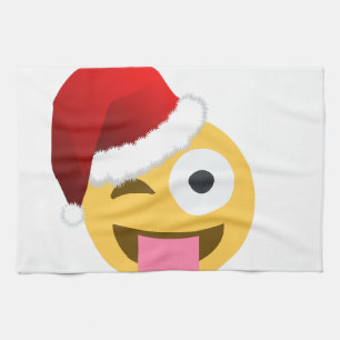 christmas santa claus winking emoji tea towel