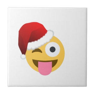 christmas santa claus winking emoji tile