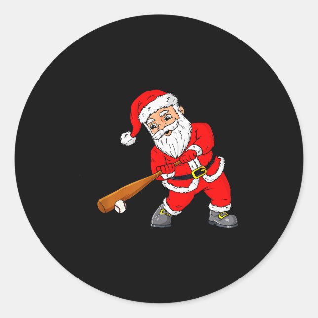 Christmas Santa Claus With Baseball Bat Boys Kids  Classic Round Sticker (Front)