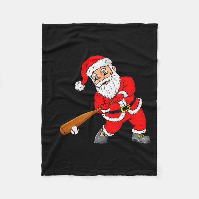 Christmas Santa Claus With Baseball Bat Boys Kids  Fleece Blanket (Front)