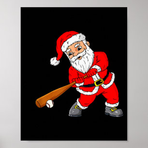 Christmas Santa Claus With Baseball Bat Boys Kids  Poster