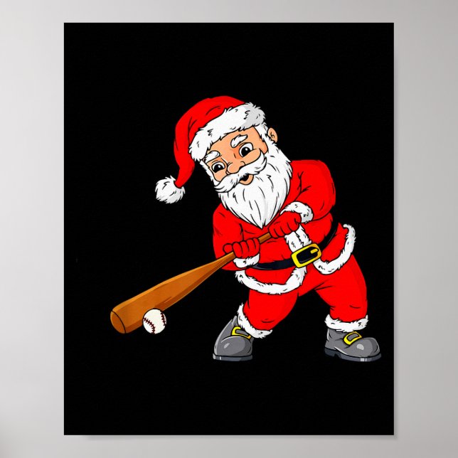 Christmas Santa Claus With Baseball Bat Boys Kids  Poster (Front)