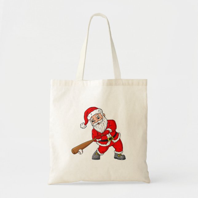 Christmas Santa Claus With Baseball Bat Boys Kids  Tote Bag (Front)
