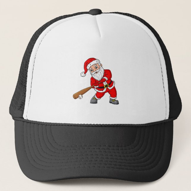 Christmas Santa Claus With Baseball Bat Boys Kids  Trucker Hat (Front)