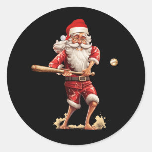 Christmas Santa Claus With Baseball Bat Xmas Softb Classic Round Sticker