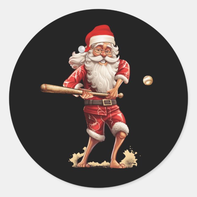 Christmas Santa Claus With Baseball Bat Xmas Softb Classic Round Sticker (Front)