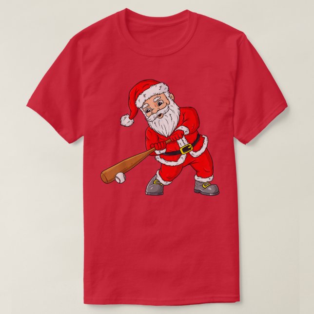 Christmas Santa Claus With Baseball Merry Xmas Par T-Shirt (Design Front)