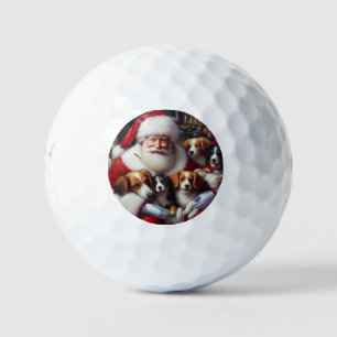 Christmas Santa Claus With Dogs 2 Golf Balls