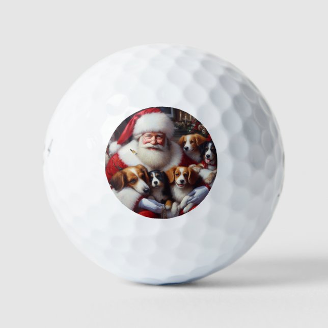 Christmas Santa Claus With Dogs 2 Golf Balls (Front)