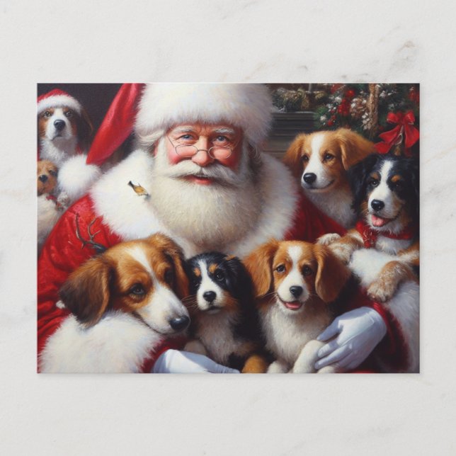 Christmas Santa Claus with Dogs 2 Holiday Postcard (Front)