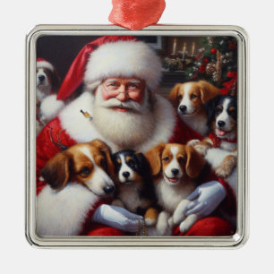 Christmas Santa Claus with Dogs 2 Metal Tree Decoration