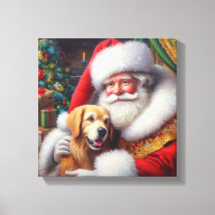 Christmas Santa Claus with Dogs 3 Canvas Print