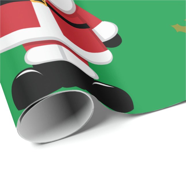 Christmas Santa Claus with Green Background  Wrapping Paper (Roll Corner)