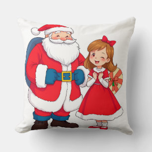 Christmas Santa Claus with Happy Girl Cushion