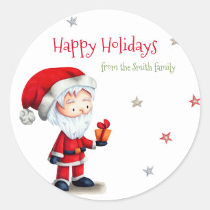 Christmas Santa Claus with Present Personalised Classic Round Sticker