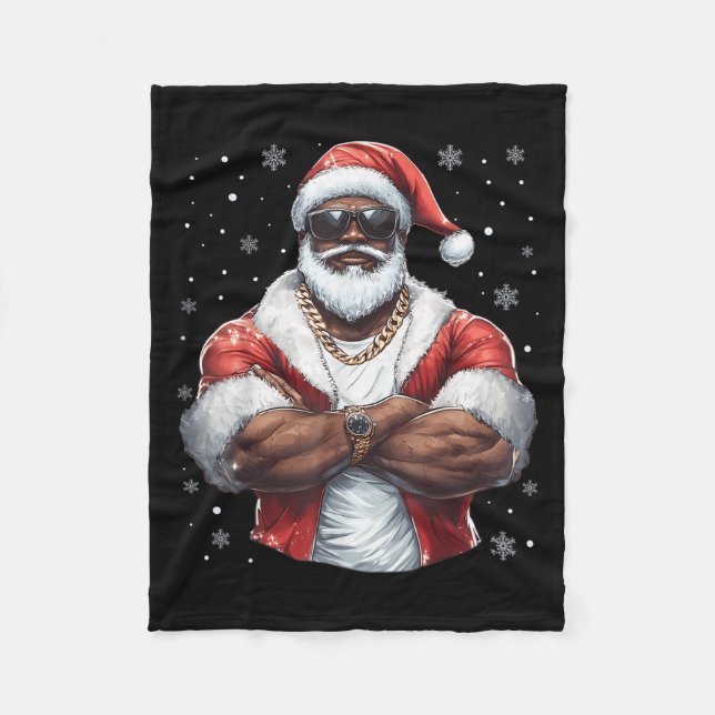 Christmas Santa Claus Xmas Cool Black African Amer Fleece Blanket (Front)