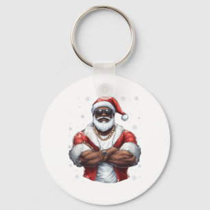Christmas Santa Claus Xmas Cool Black African Amer Key Ring