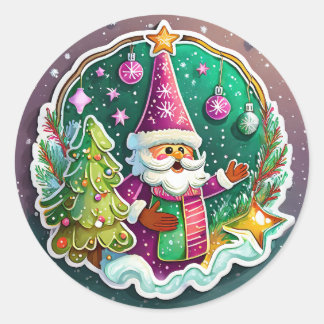 Christmas Santa Clause in the Snow  Classic Round Sticker
