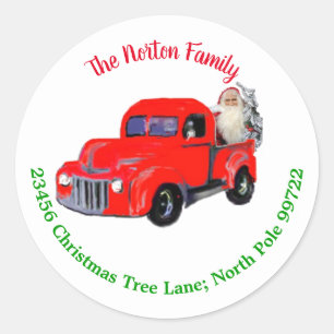Christmas Santa Clause Red Truck Address Label