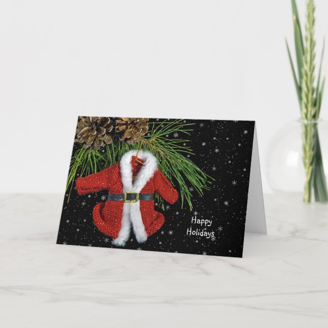 Christmas Santa coat on pine Holiday Card (Front)