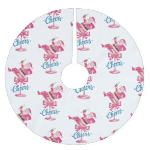 Christmas Santa Cocktail Glass Cheers Vintage Xmas Brushed Polyester Tree Skirt