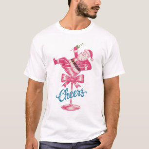 Christmas Santa Cocktail Glass Cheers Vintage Xmas T-Shirt