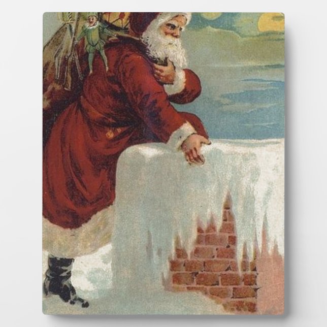 Christmas -  Santa Coming Down the Chimney Plaque (Front)