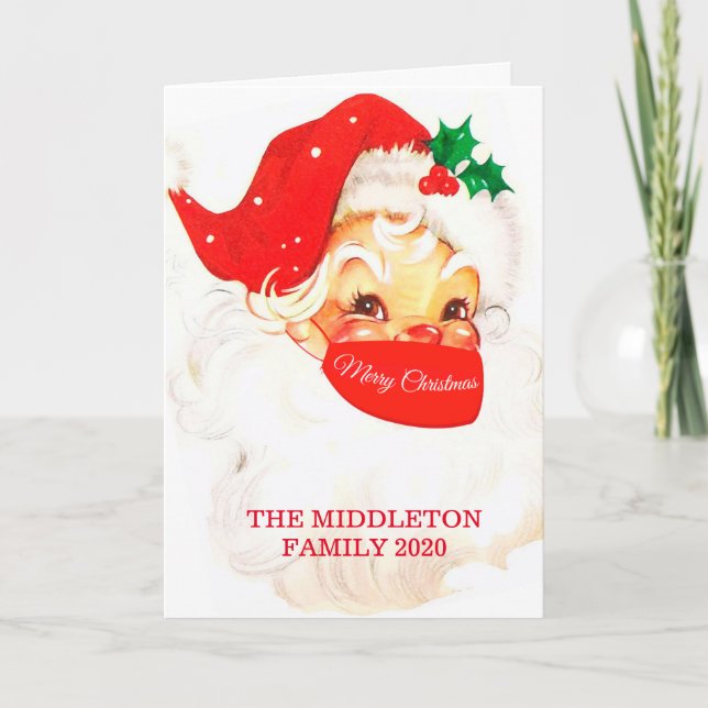 Christmas Santa Corona Mask Social Distancing Red Card (Front)