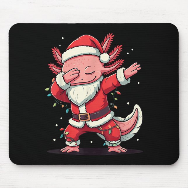 Christmas Santa Costume Dabbing Axolotl Xmas Light Mouse Mat (Front)