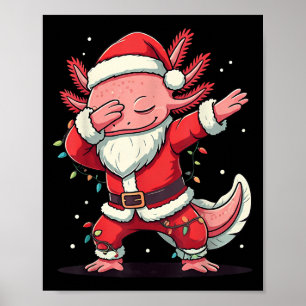 Christmas Santa Costume Dabbing Axolotl Xmas Light Poster