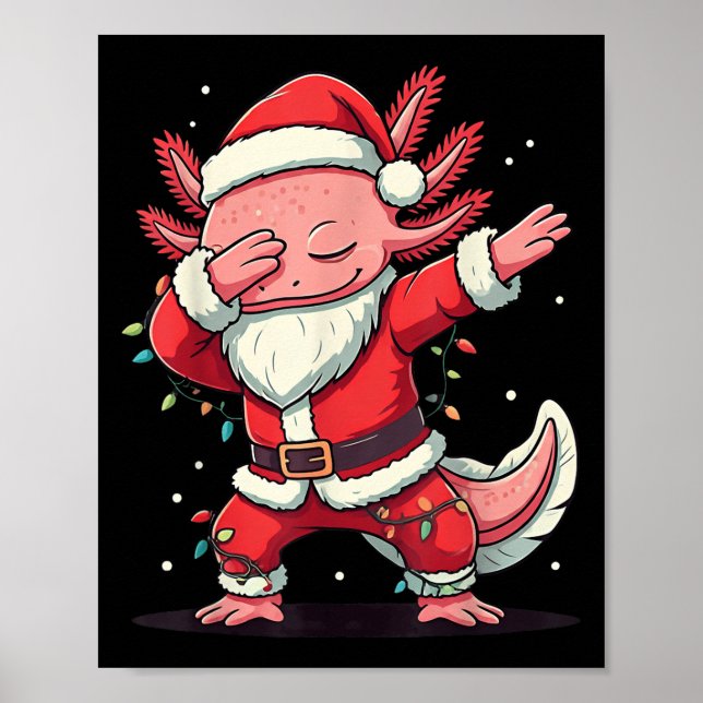 Christmas Santa Costume Dabbing Axolotl Xmas Light Poster (Front)
