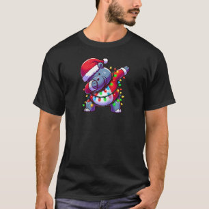 Christmas Santa Costume Dabbing Hippo Xmas Lights T-Shirt