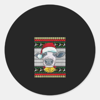 Christmas Santa Cow Funny Gift Classic Round Sticker