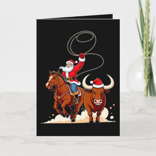 Christmas Santa Cowboy Lasso Bull Riding Rodeo Card