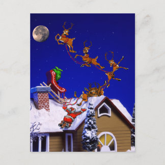 Christmas - Santa crashed on the rooftop Postcard