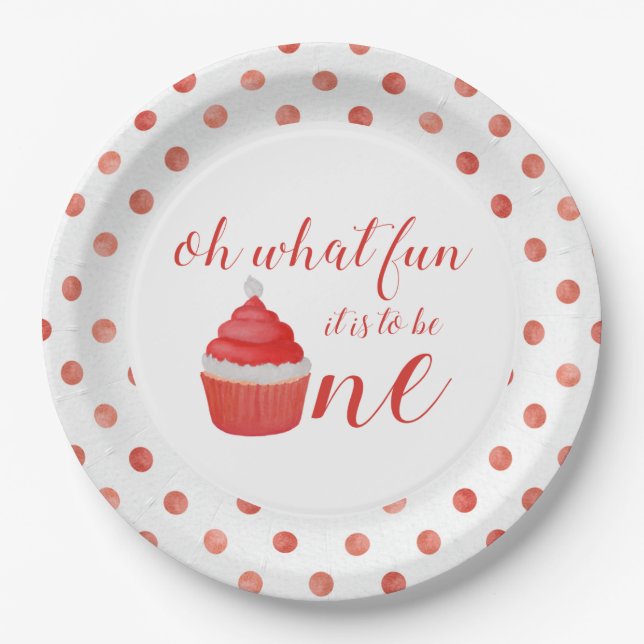 Christmas Santa Cupcake First Birthday Paper Plate (Front)