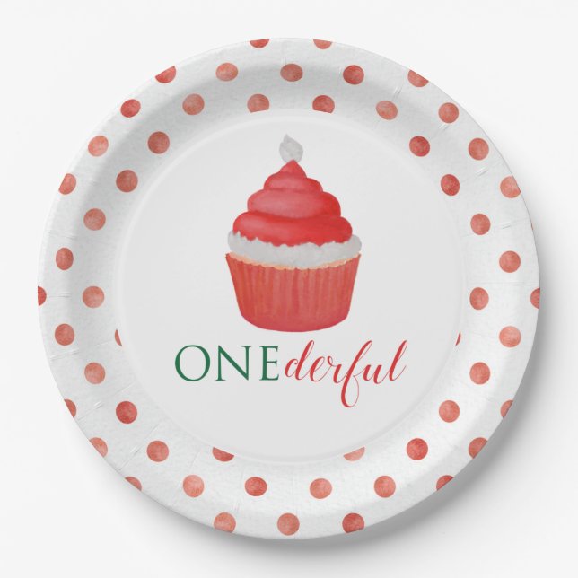 Christmas Santa Cupcake First Birthday Paper Plate (Front)
