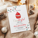 Christmas Santa Cupcake Onederful First Birthday I Invitation<br><div class="desc">It's the most ONEderful time of the year! Santa cupcake first birthday party invitation with watercolor santa cupcake and red polka dot back.</div>