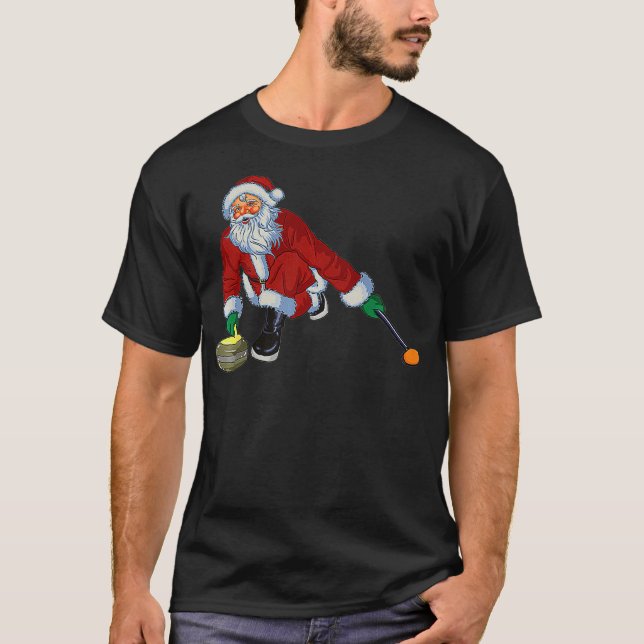 Christmas Santa Curling Sport  Funny Curler T-Shirt (Front)