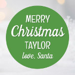 Christmas Santa Custom Name Green Small Classic Round Sticker<br><div class="desc">Make Christmas magical with a set of personalised Santa stickers. These green and white stickers can be customised with the recipient's name to make them truly unique. The perfect addition to your holiday gift wrap!</div>