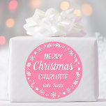 Christmas Santa Custom Name Pink Classic Round Sticker<br><div class="desc">Make Christmas extra special with these 'Love,  Santa' stickers,  personalised with the recipient's name. A stylish template,  featuring a festive border with snowflakes,  holly,  holiday stockings and stars. Custom stickers make a wonderful addition to your gift wrap,  envelopes,  party favours,  and more! Colours: pink and white.</div>