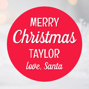 Christmas Santa Custom Name Red Small Classic Round Sticker