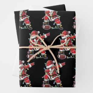 Christmas Santa Dabbing Footballer Xmas Football Wrapping Paper Sheet