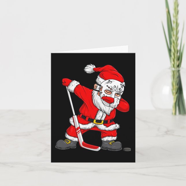 Christmas Santa Dabbing Hockey Player Boys Kids Da Card (Front)