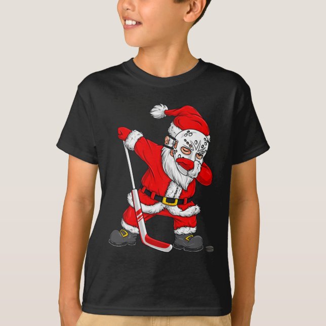 Christmas Santa Dabbing Hockey Player Boys Kids Da T-Shirt (Front)