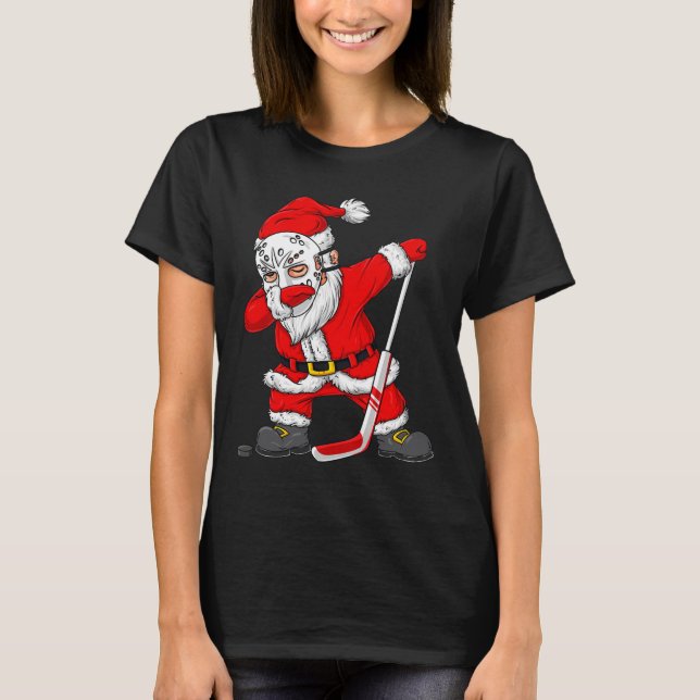 Christmas Santa Dabbing Hockey Player Boys Kids Da T-Shirt (Front)