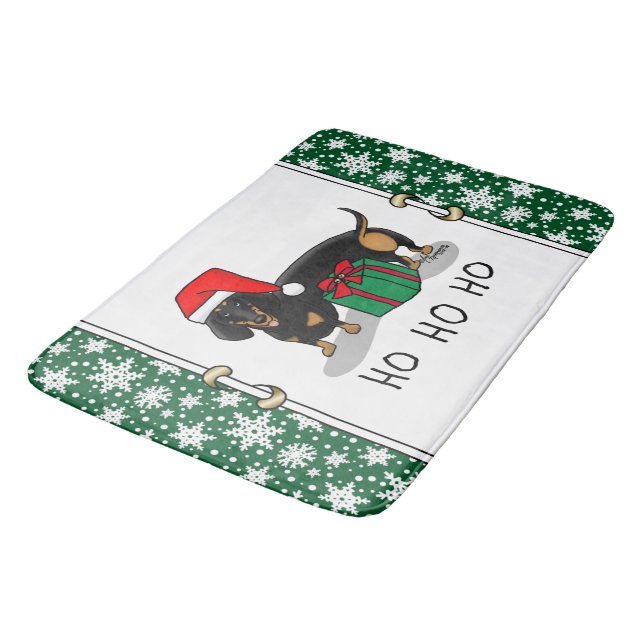 Christmas Santa Dachshund (S black & tan) Cute Bath Mat (Angled)