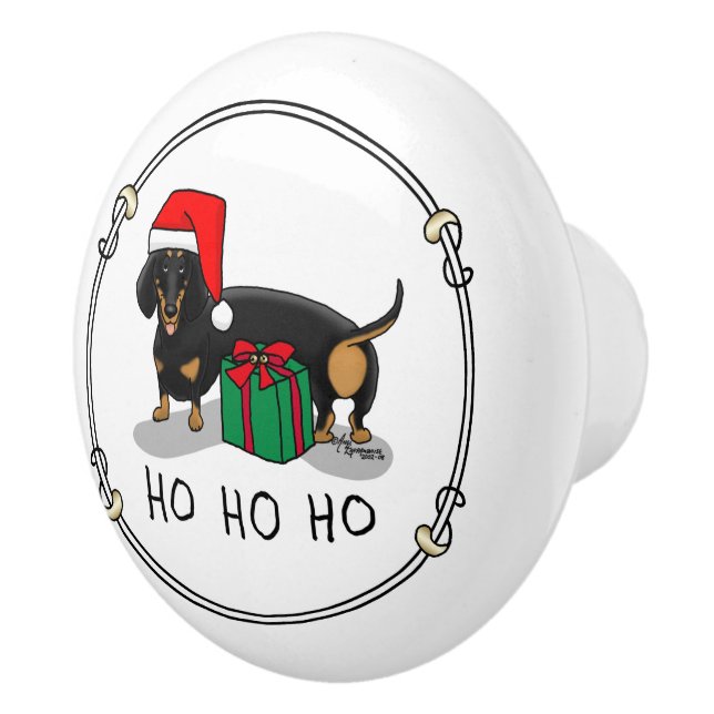 Christmas Santa Dachshund (S black & tan) Cute Ceramic Knob (Right)