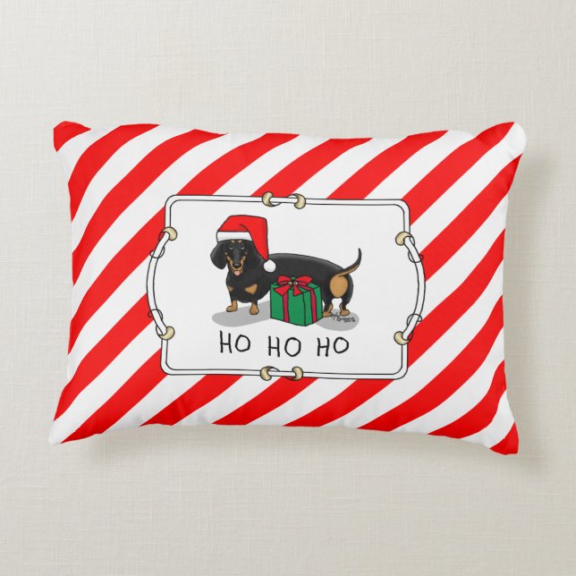 Christmas Santa Dachshund (S black & tan) Cute Decorative Cushion (Back)